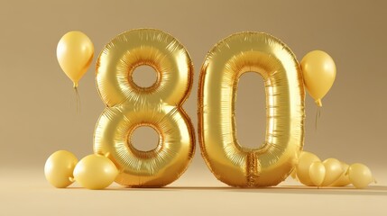 Joyful 80th Birthday Celebration. Gold Accents and 3D Elements for a Memorable Anniversary