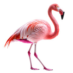 Isolated Transparent Die cut, Elegant Pink Flamingo Standing Gracefully Against White Background