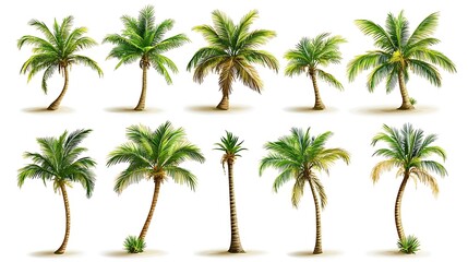 Tropical palm tree collection showcasing various postures and foliage.