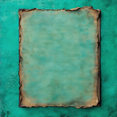 Vintage Styled Blank Page with Rough Edges on Textured Teal Background