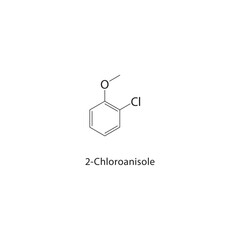 2-Chloroanisole skeletal structure. Aromatic Ether compound schematic illustration. Simple diagram, chemical formula.