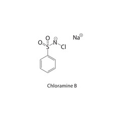 Chloramine B skeletal structure. Chloramine Derivative compound schematic illustration. Simple diagram, chemical formula.