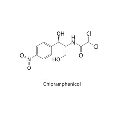 Fototapeta premium Chloramphenicol skeletal structure. Antibiotic/Chloramphenicol compound schematic illustration. Simple diagram, chemical formula.