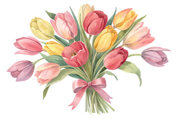 Obraz premium Watercolor Tulip Bouquet – Hand-Painted Botanical Art