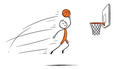 Stick Figure Basketball Player's Dynamic Dunk: Simple Line Art