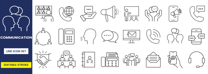 Communication line icon set, Community line icon set, customizable stroke, vector, illustration