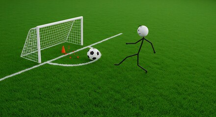 Stick Figure Soccer: A Playful 3D Render of a Goal Attempt
