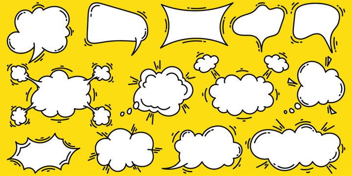 Set of comic speech bubbles. Hand drawn speech bubbles, retro. Pop art style. Vector illustration. Editable stroke
