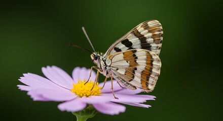Striped Butterfly on Delicate Pink Flower: A Serene Macro Photograph