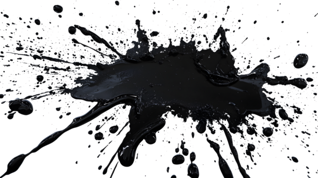 black ink Splatter, black paint, ink brush strokes, brushes, lines, grungy. Dirty artistic design elements, Black inked splatter dirt stain splattered spray splash with drops blots.