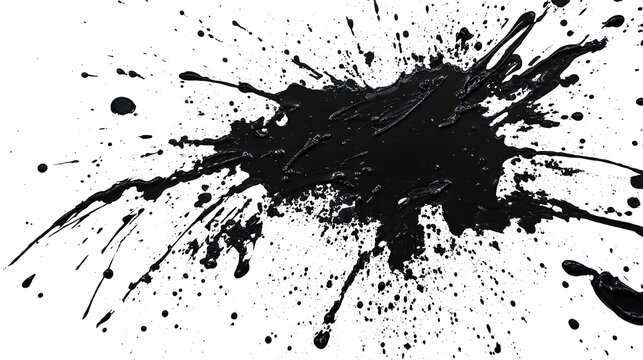 black ink Splatter, black paint, ink brush strokes, brushes, lines, grungy. Dirty artistic design elements, Black inked splatter dirt stain splattered spray splash with drops blots.