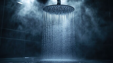 A powerful shower head releases water