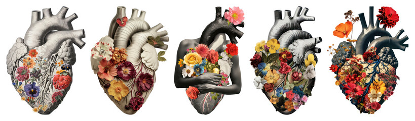 PNG Floral anatomical heart art, element set on transparent background