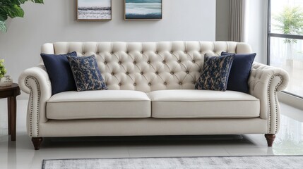 Cream sofa with tufted back