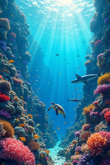 coral reef and diver