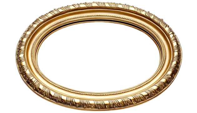 antique round oval gold picture mirror frame isolated on white or white background