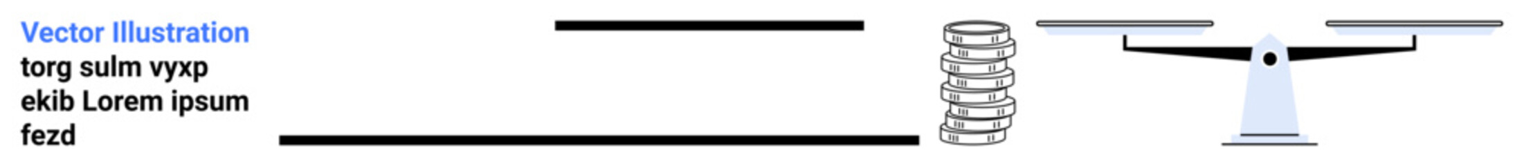 Balance scale tilting under combined weight of stacked coins and horizontal lines. Ideal for finance, trade, justice, wealth distribution, investment, decision-making, simple landing page
