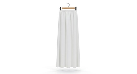 Long White Skirt Hanging on Wooden Hanger for Fashion Display
