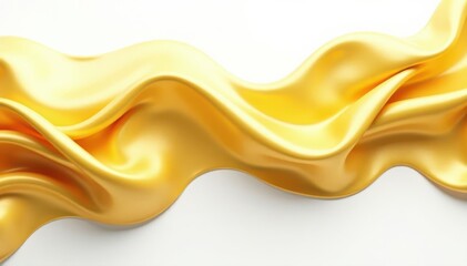 Elegant golden silk wave, flowing smoothly Isolated on white , sheen, crease