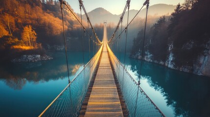 Obraz premium Suspension bridge over serene turquoise waters