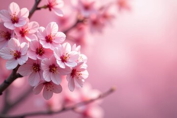 Obraz premium Full bloom cherry tree, soft pink backdrop, blurred background, close up, sakura