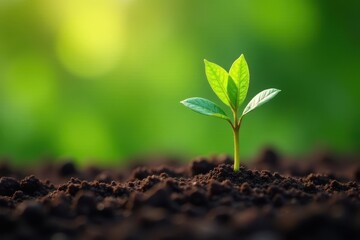 Naklejka premium Delicate coffee plant sprouts emerge, surrounded by rich green leaves , texture, seedling, arabica
