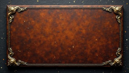 Elegant brown leather plaque, gold emblem, textured background, classic, background, corporate