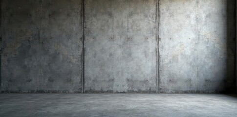 Fototapeta premium Rough concrete wall, empty floor, dramatic lighting , template, urban, architecture
