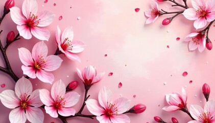 Abstract cherry blossom pattern on faded pink vintage paper , background texture, aesthetic, nature