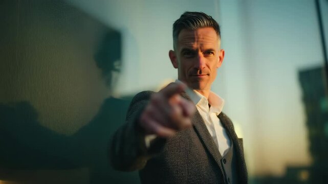 A business man pointing at you, pointing at camera, motivation, believe in you, you can do concept, startup 4k video	
