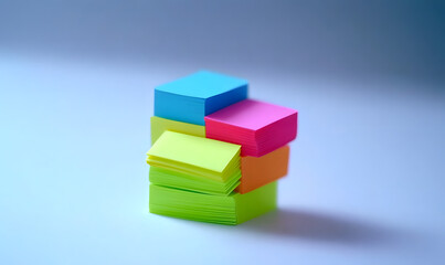 Colorful sticky notes stacked creatively on a light surface.  A vibrant arrangement for organization or reminders