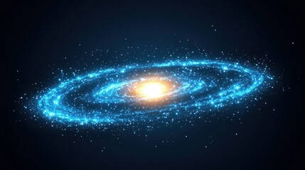 Swirling sapphire galaxy cosmic center ablaze