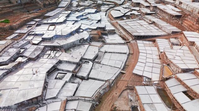 Aerial view of Anana Valley with ancient salt terraces, Basque Country, Spain