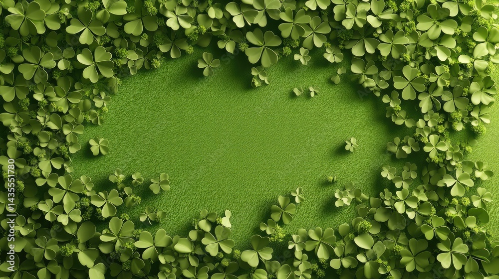 Poster shamrock cutout design filled with tiny green shamrocks on textured background, perfect for st. patr