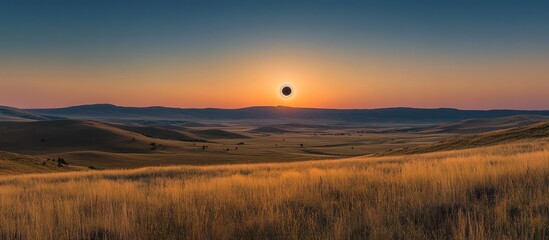 Obraz premium Sunrise Solar Eclipse Over Rolling Hills