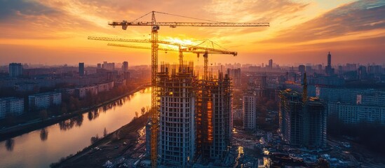 Sunset city skyscraper construction