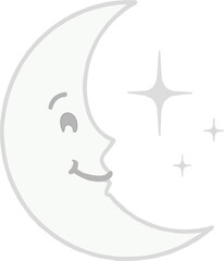Minimalist Smiling Crescent Moon Vector with Stars - Cute Simple Night Sky Illustration