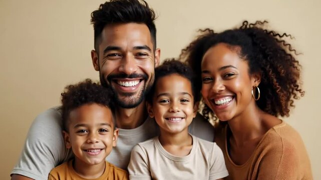 Portrait of a Happy African American Family Smiling with Mother Father and Children