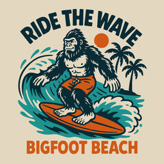 Creature Surfing Big Wave with Palm Trees and Island Vibe