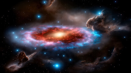 Fototapeta premium Cosmic nebula displaying vibrant colors and swirling gases in space