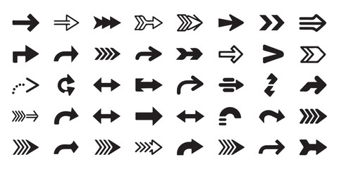 Arrow icon set with different directional styles, ideal for navigation elements.