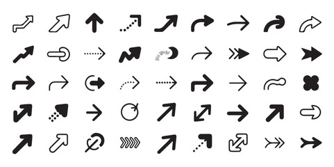 A variety of arrow icons in line art style for UI/UX and web design projects.