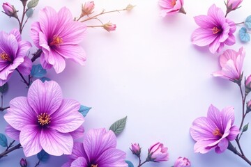 Fototapeta premium Soft purple watercolor flowers, memorial service layout, artwork, obituary design, funeral stationery