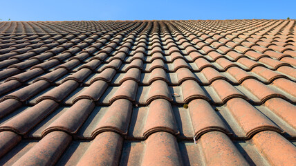 house roof tile european tiles line on home building with blue sky