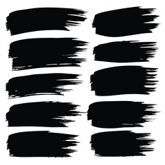Ten Black Ink Brush Stroke Designs Isolated on White