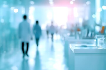 Naklejka premium Blurred Scientists Walking in Modern Laboratory Building
