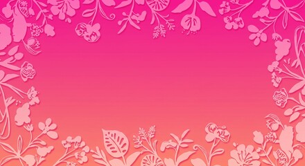 Pink and Coral Gradient Background with Floral Frame Elegant Spring Summer Design