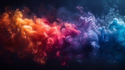 Cinematic sweep of vibrant color smoke drifting from bottom corner to top edge, isolated against black background. Fluid motion concept