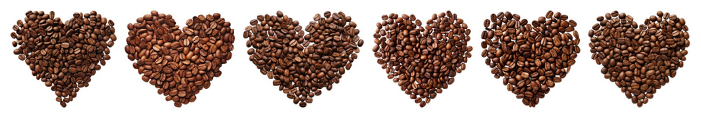 Fototapeta premium PNG Coffee beans heart pattern, element set on transparent background