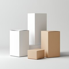 Obraz premium White and Beige Cardboard Boxes on White Background Product Mockup